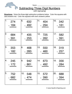 Triple Digit Number Subtraction Regroup Worksheet