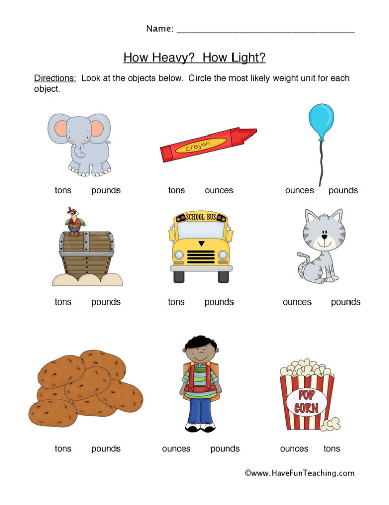 Weight Worksheet