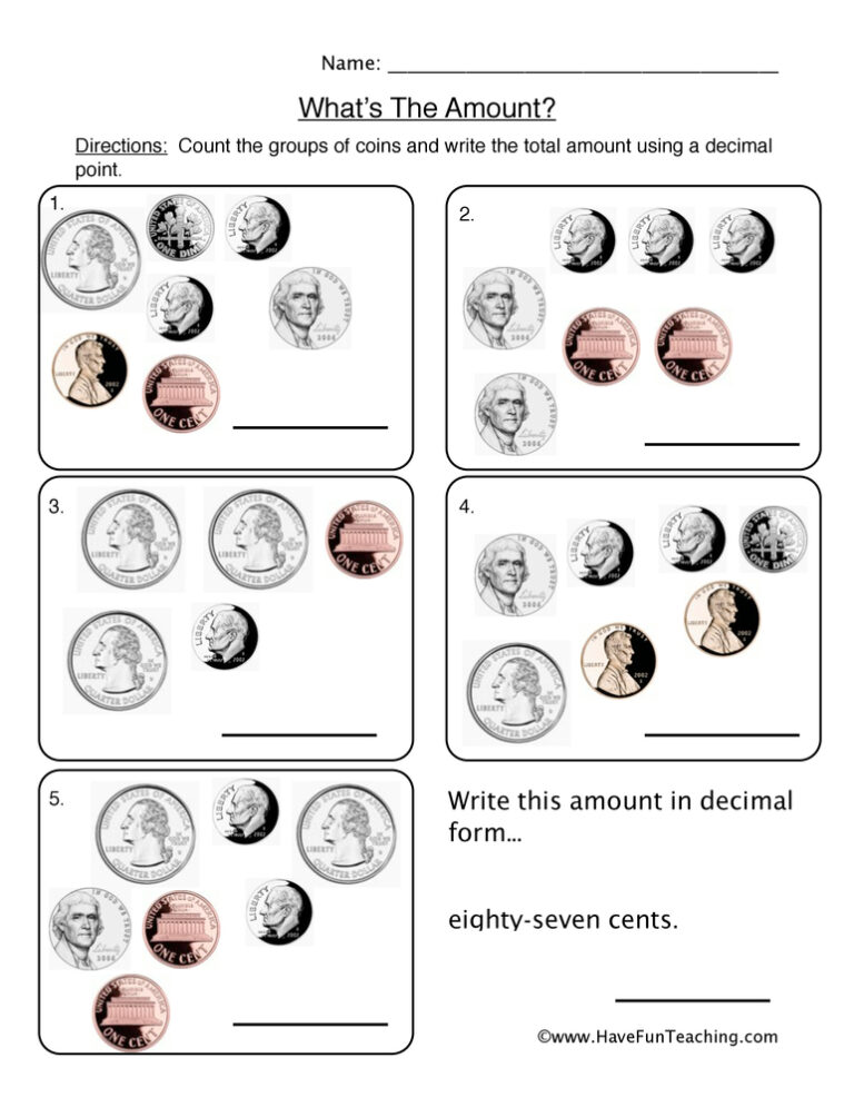 Whats the Amount Worksheet