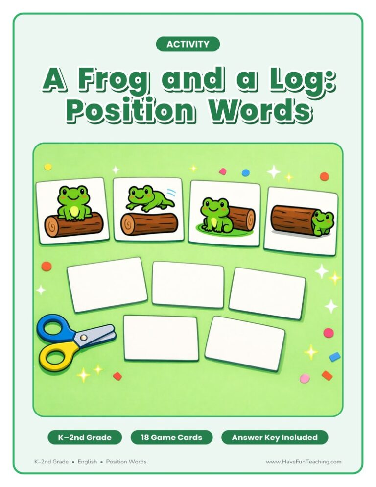 A Frog and a Log Position Words Activity