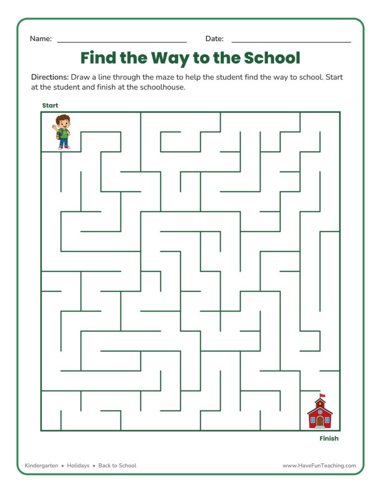 Back to School Maze Worksheet