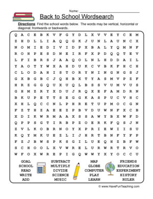 Back to School Word Search Worksheet