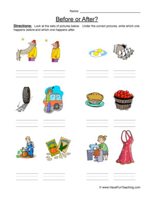 Before or After Worksheet - Pictures
