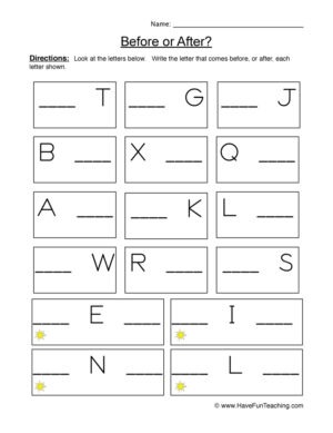 Before or After Letters Worksheet