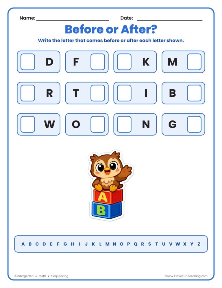 Before or After Letters Worksheet