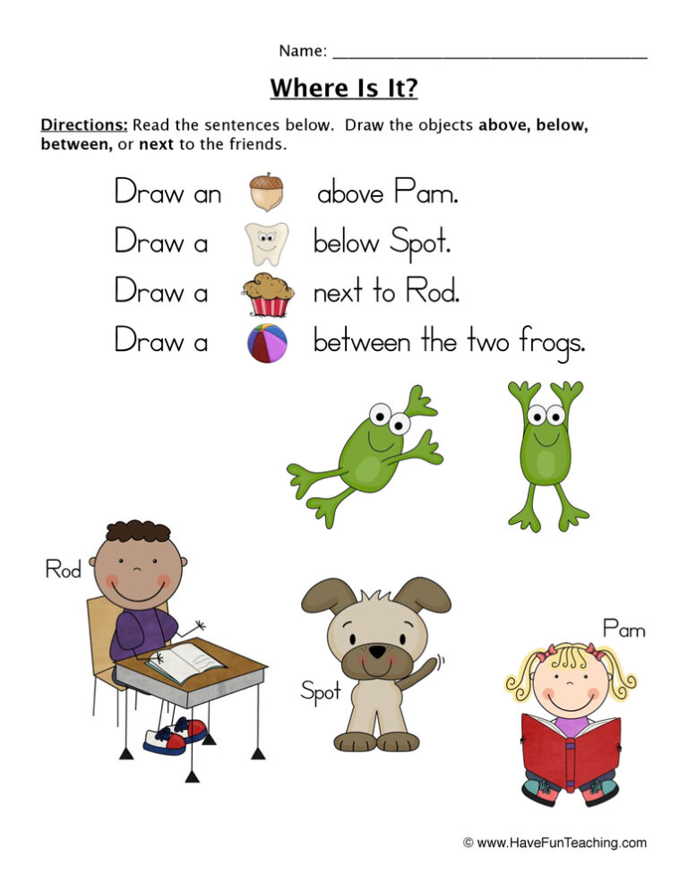 Between Below Above Next To Drawing Worksheet