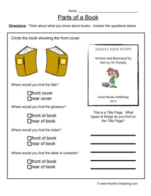 Book Parts Worksheet