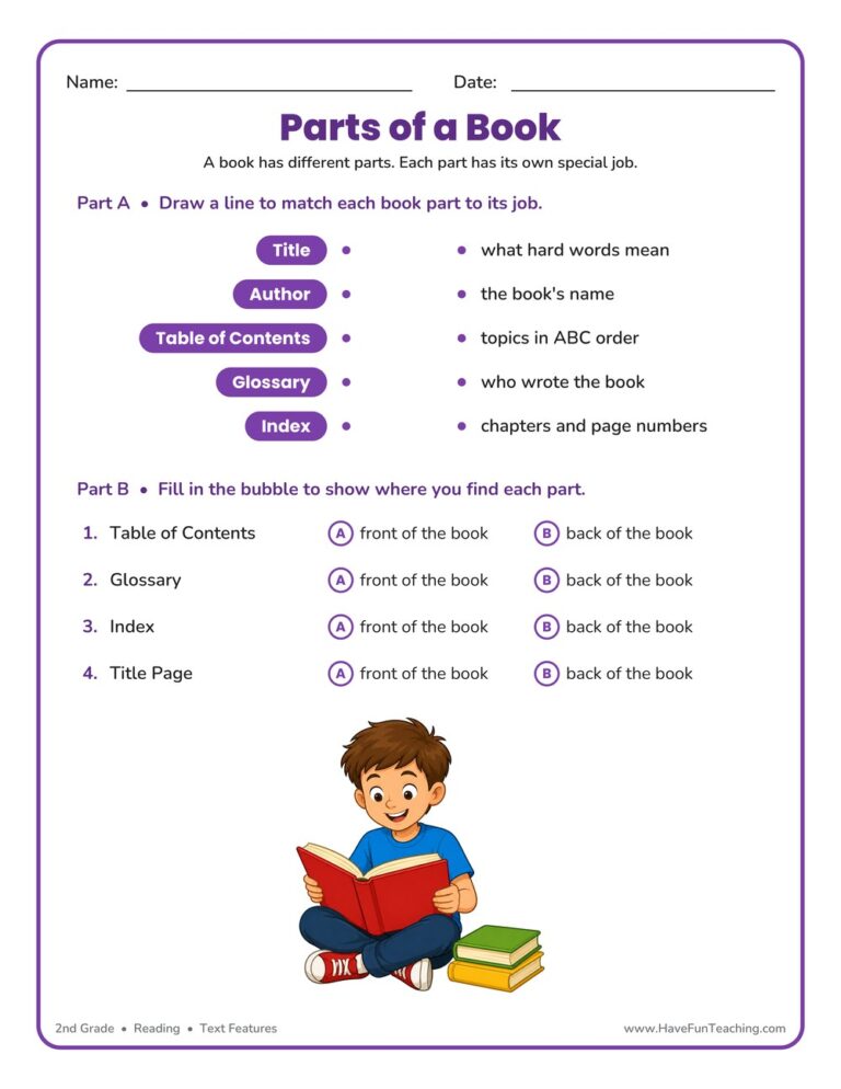 Book Parts Worksheet