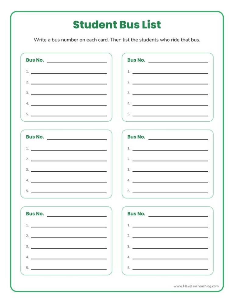Bus List Worksheet