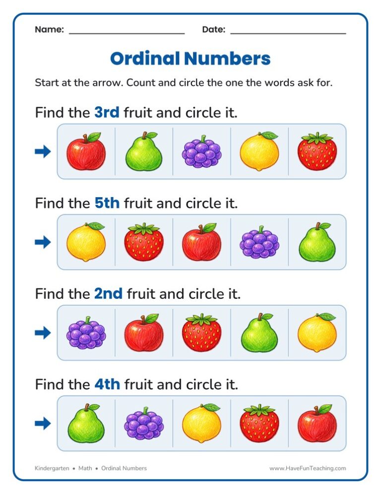 Circling Ordinal Numbers Worksheet