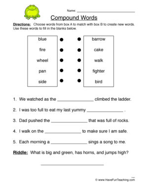 Match and Fill Compound Words Worksheet