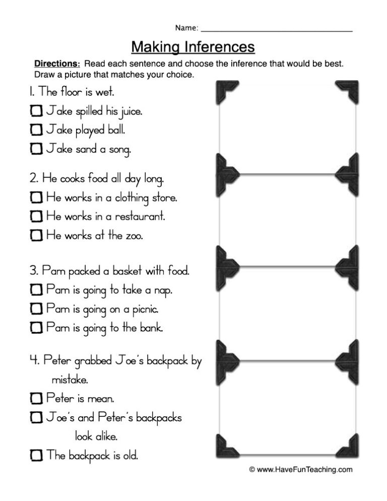 Drawing Inferences Worksheet