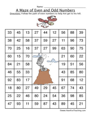 Even Number Ants Maze Worksheet