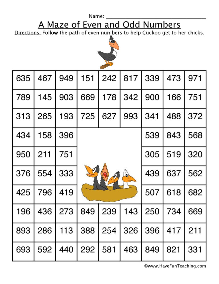 Even Number Maze Worksheet - Birds