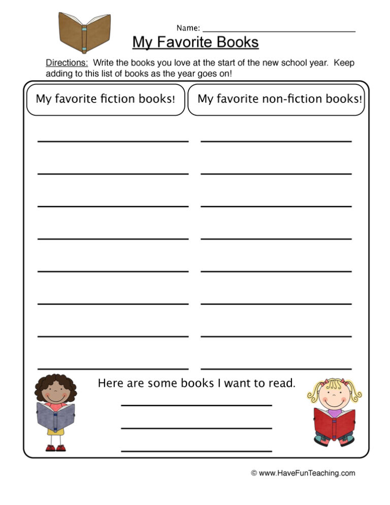 Fiction and Non-Fiction Favorite Books Worksheet