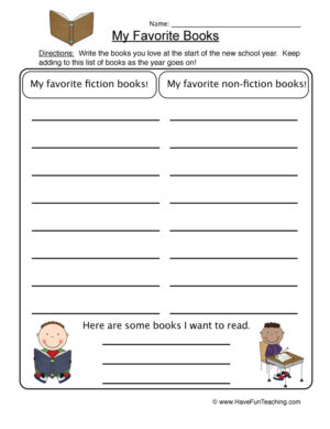 Favorite Books List Worksheet