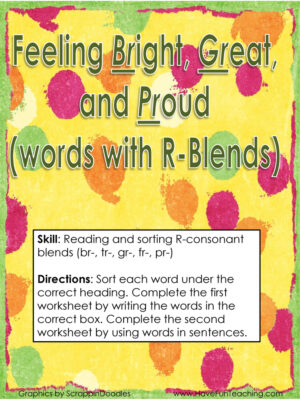 Feeling Bright Great and Proud R Consonant Blends Activity