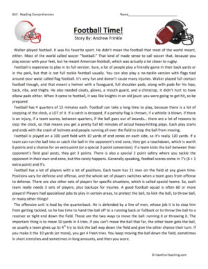 Football Time - Reading Comprehension Worksheet