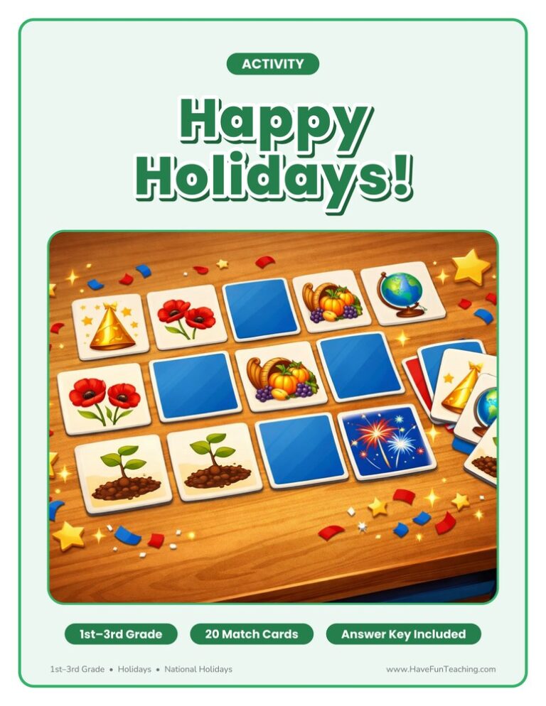 Happy Holidays National Holidays Activity