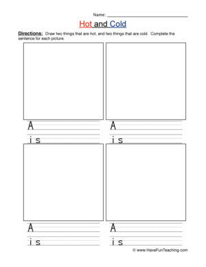 Writing about Hot and Cold Objects Worksheet