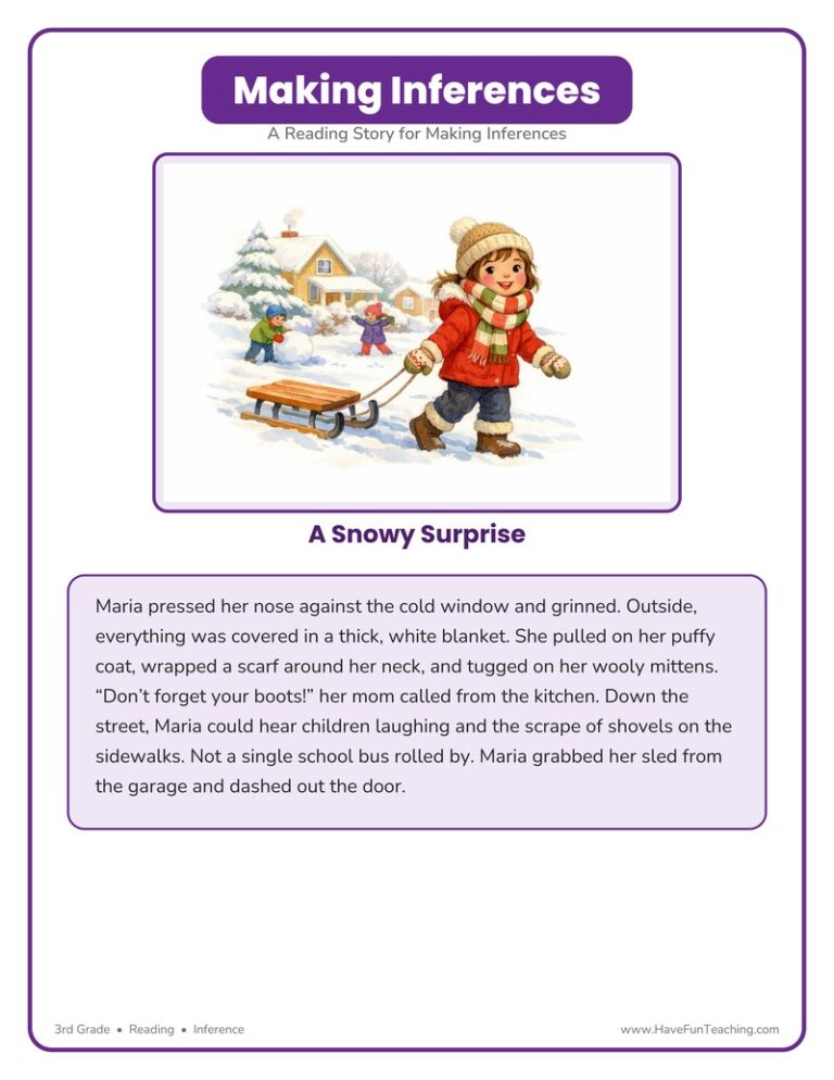 Reading Inferences Worksheet