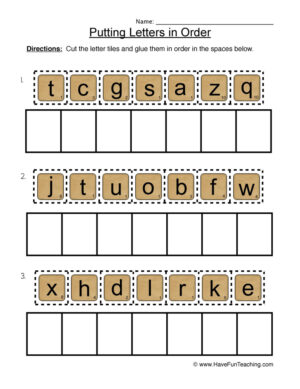 Letter Order Placement Worksheet
