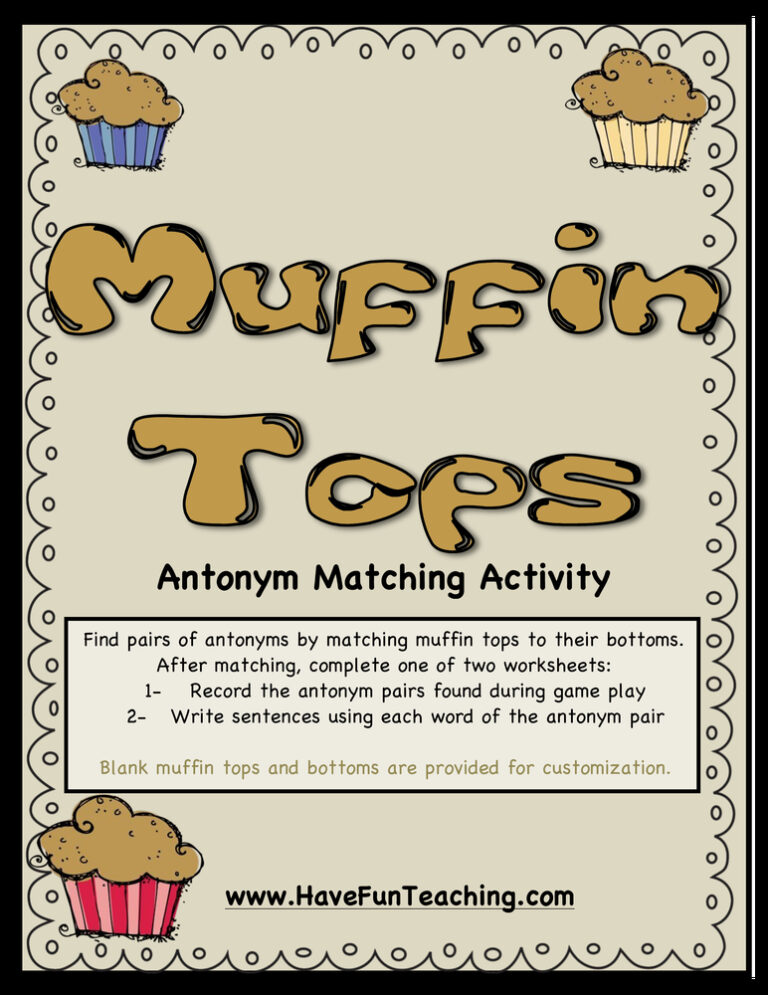 Muffin Tops Antonyms Activity