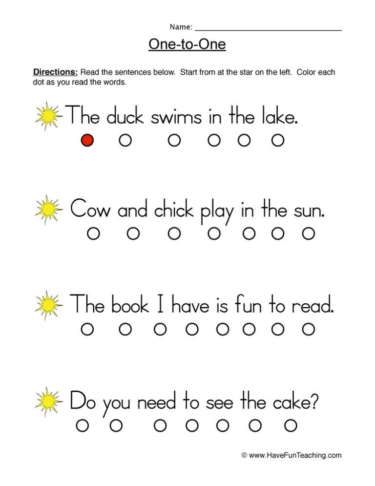 One to One Accuracy Worksheet