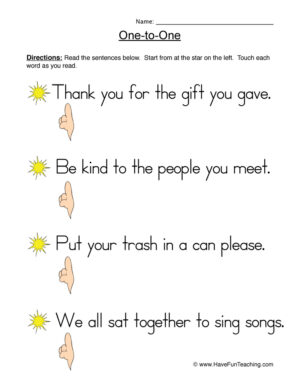 Reading One to One Worksheet