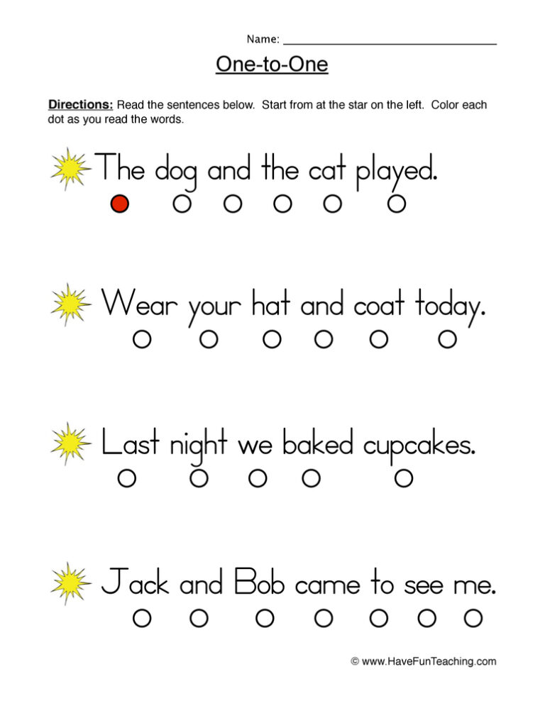Reading Accuracy One to One Practice Worksheet