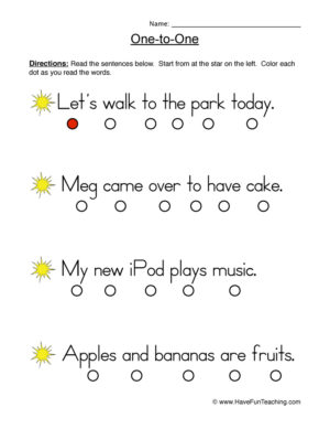 Reading One to One Accuracy Practice Worksheet