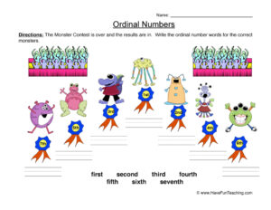 Ordinal Numbers Words Worksheet