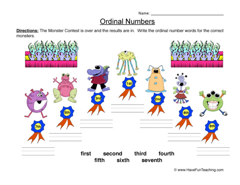 Ordinal Numbers Words Worksheet