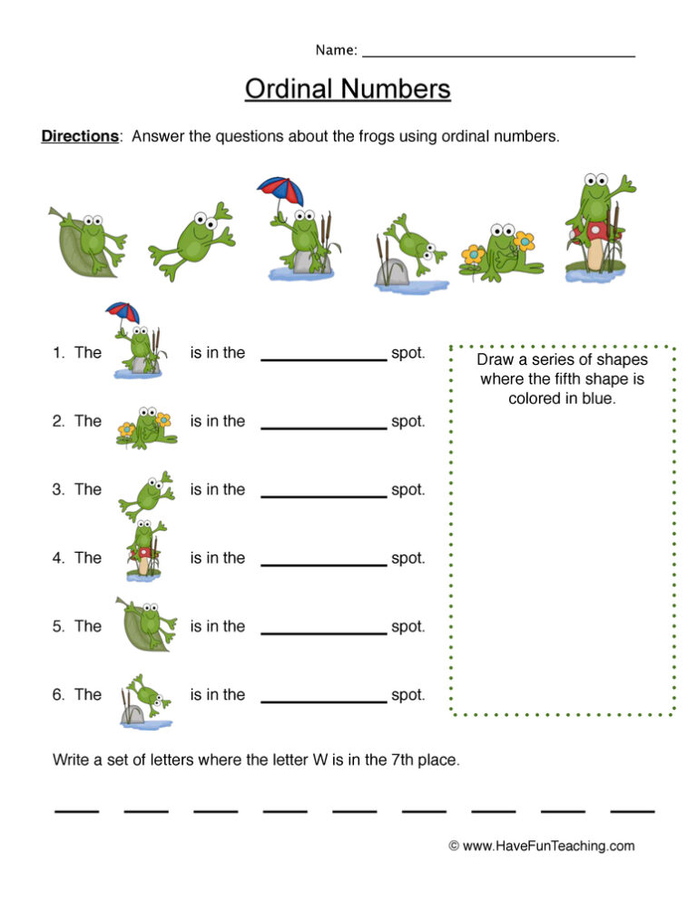 Ordinal Numbers Pictures Worksheet