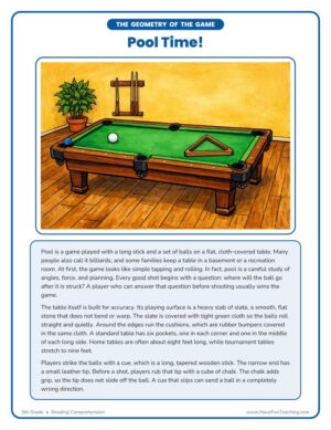 5th grade pool time reading comprehension passage