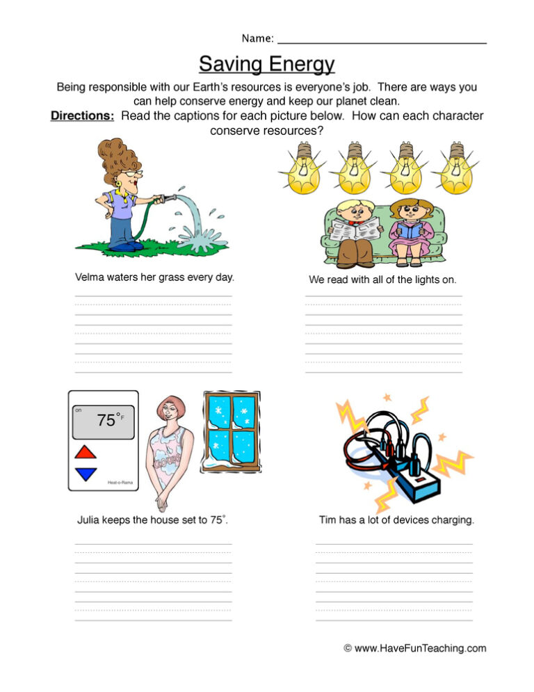 Conserving Resources Worksheet