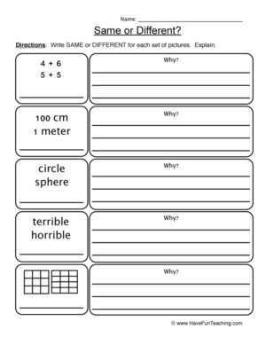 Math Same Different Worksheet