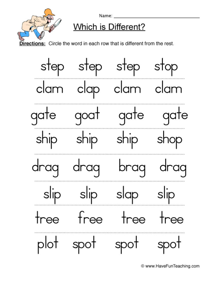 Same Different Four Letter Words Worksheet