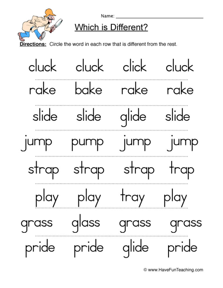 Same Different Blend Words Worksheet