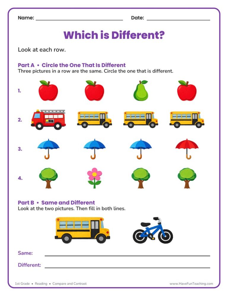 Same Different Picture Worksheet
