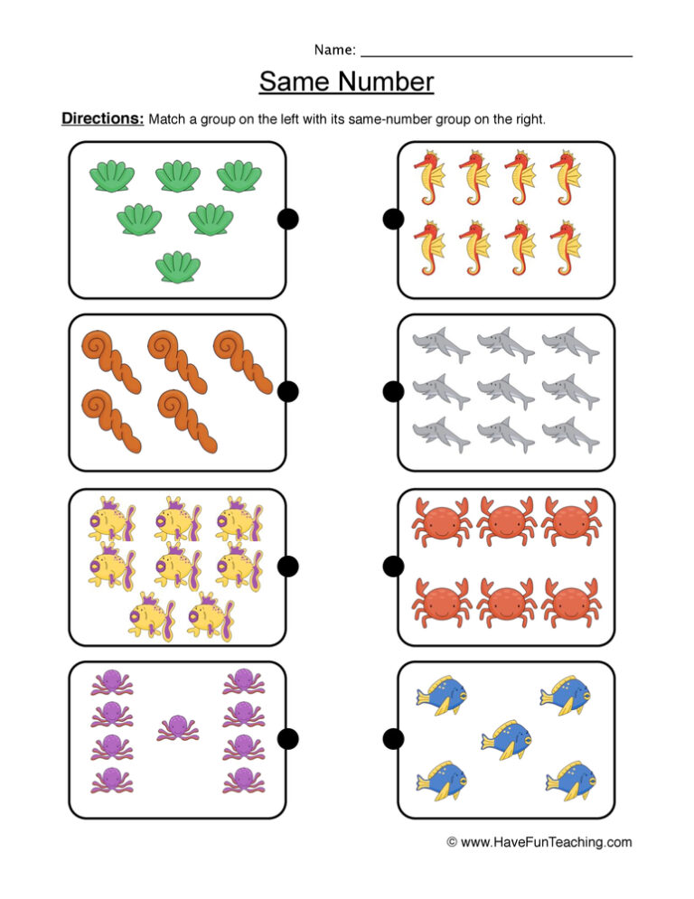 Same Number Picture Representations Worksheet