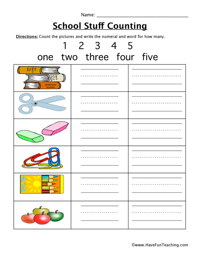 School Counting Worksheet