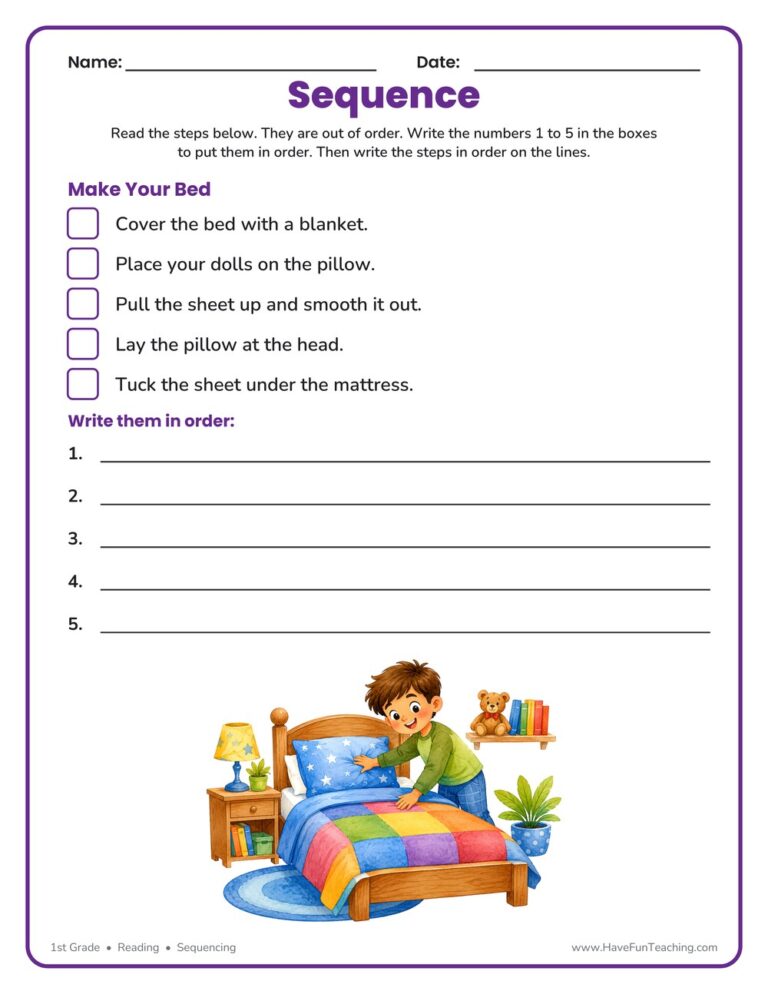Making a Bed Sequence Worksheet