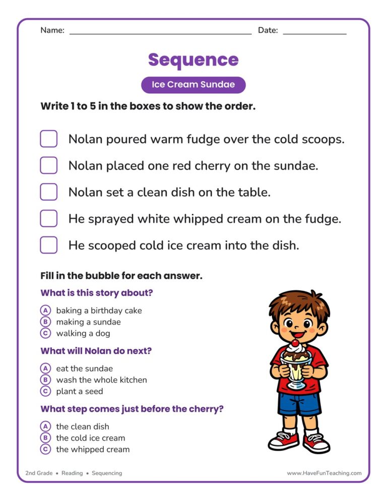 Ice Cream Sundae Sequence Worksheet