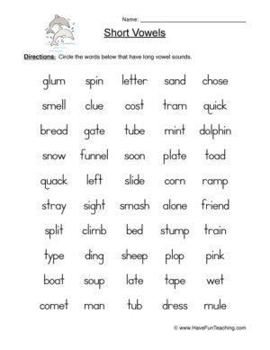 Circling Short Vowels Worksheet