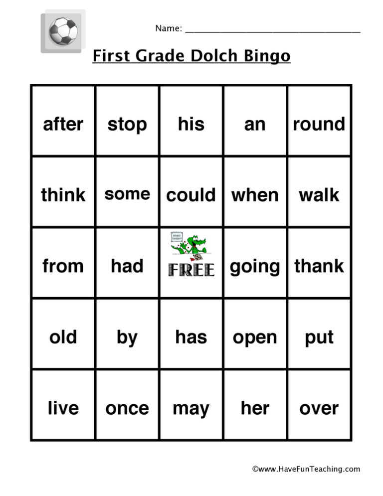 First Grade Sight Words Bingo