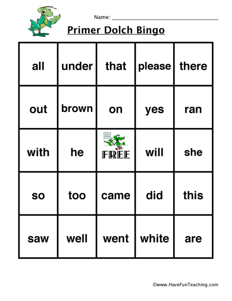 Primer Sight Words Bingo