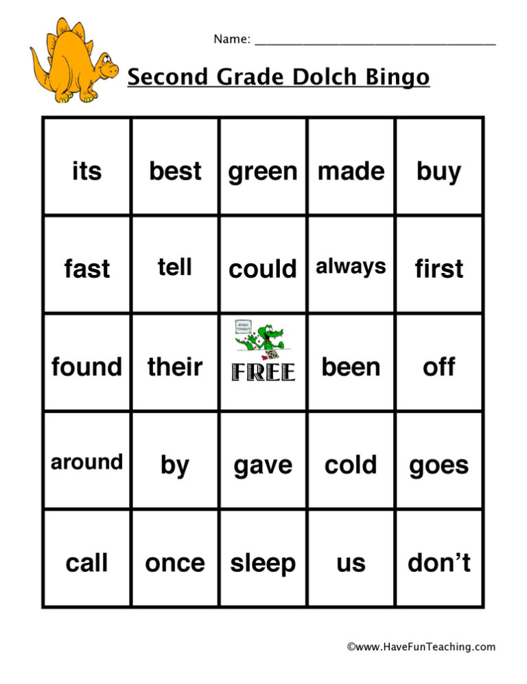 Second Grade Sight Words Bingo