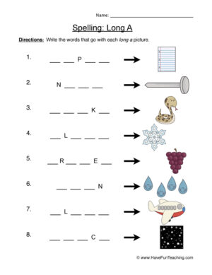 Spelling Long A Worksheet