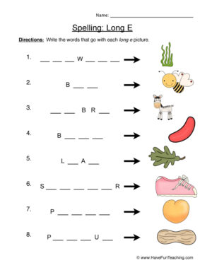 Spelling Long E Worksheet